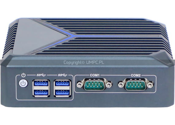 Cztery porty USB 3.2, dwa złącza COM (RS232/485) oraz włącznik w przedniej części obudowy - Silent N1522