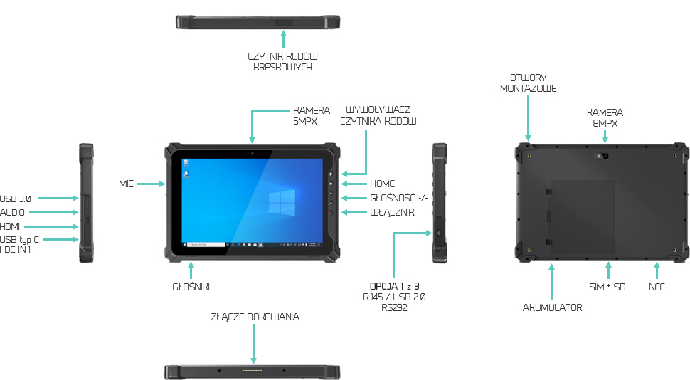 Uniwersalny tablet z odpornością na upadki z Windowsem 11 - Emdoor EM-I17J