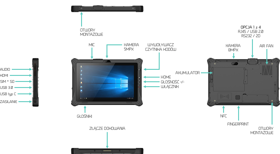 Tablet mobilny z usb 3.0 czytnik linii papilarnych- Emdoor EM-I20A