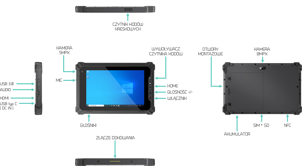 Tablet 8 calowy z Windows 11 do magazynu z kodami 1D 2D - Emdoor EM-I87J