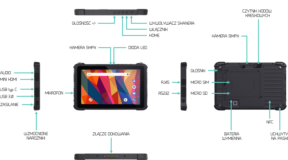 10 calowy tablet przemysłowy z androidem i wymienną baterią do skanowania kodów - Emdoor EM-Q16