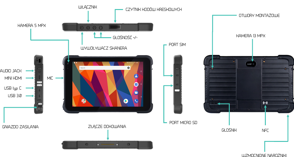 Tablet odporny na zachlapania z USB IPS IP67- Emdoor EM-Q86