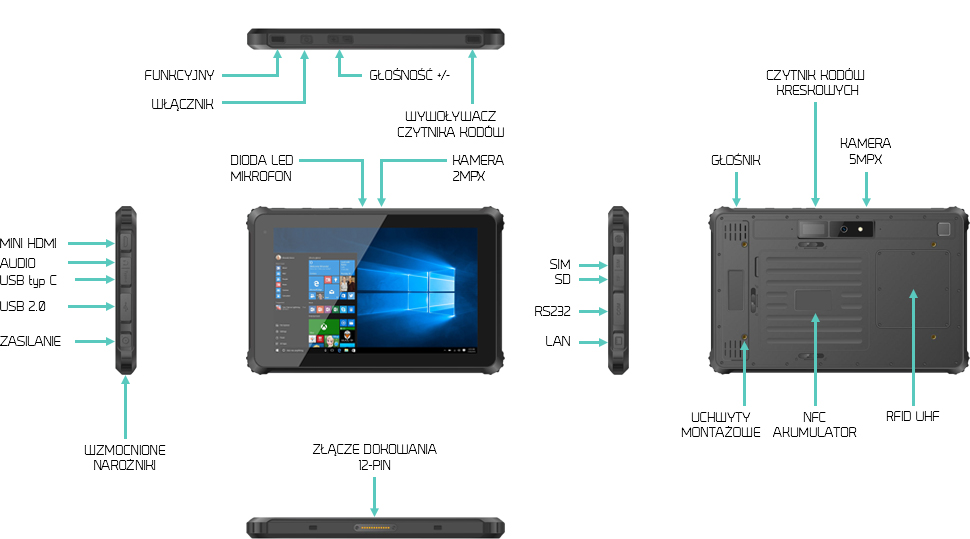 Tablet przemysłowy z czytnikiem kodów kreskowych 1D 2D- Geshem TPC-GS1081