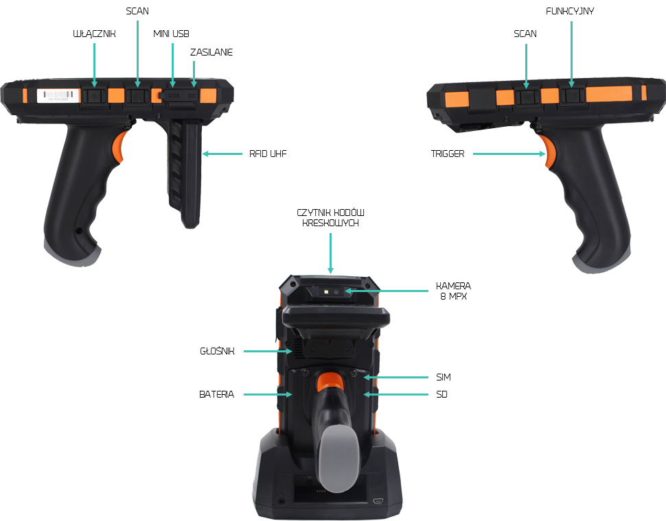 Terminal mobilny RFID UHF LF HF czytnik 1D 2D - Handheld GUNNER